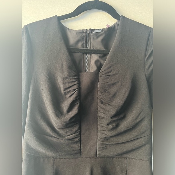 Ellie Tahari black midi dress size 4 sheer sleeve fitted - Picture 2 of 9